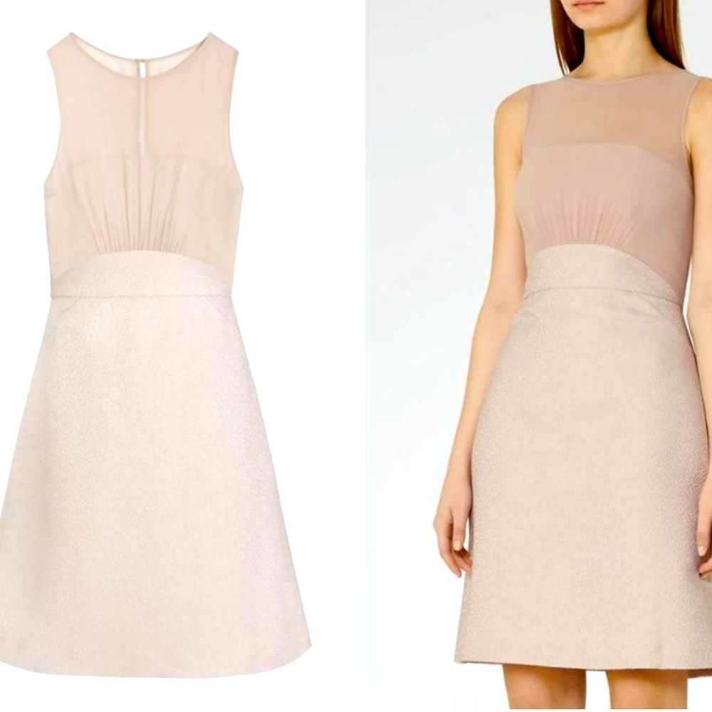 Reiss Darby Dress Ice Rose Nude A-Line Skirt Sheer Structured Top